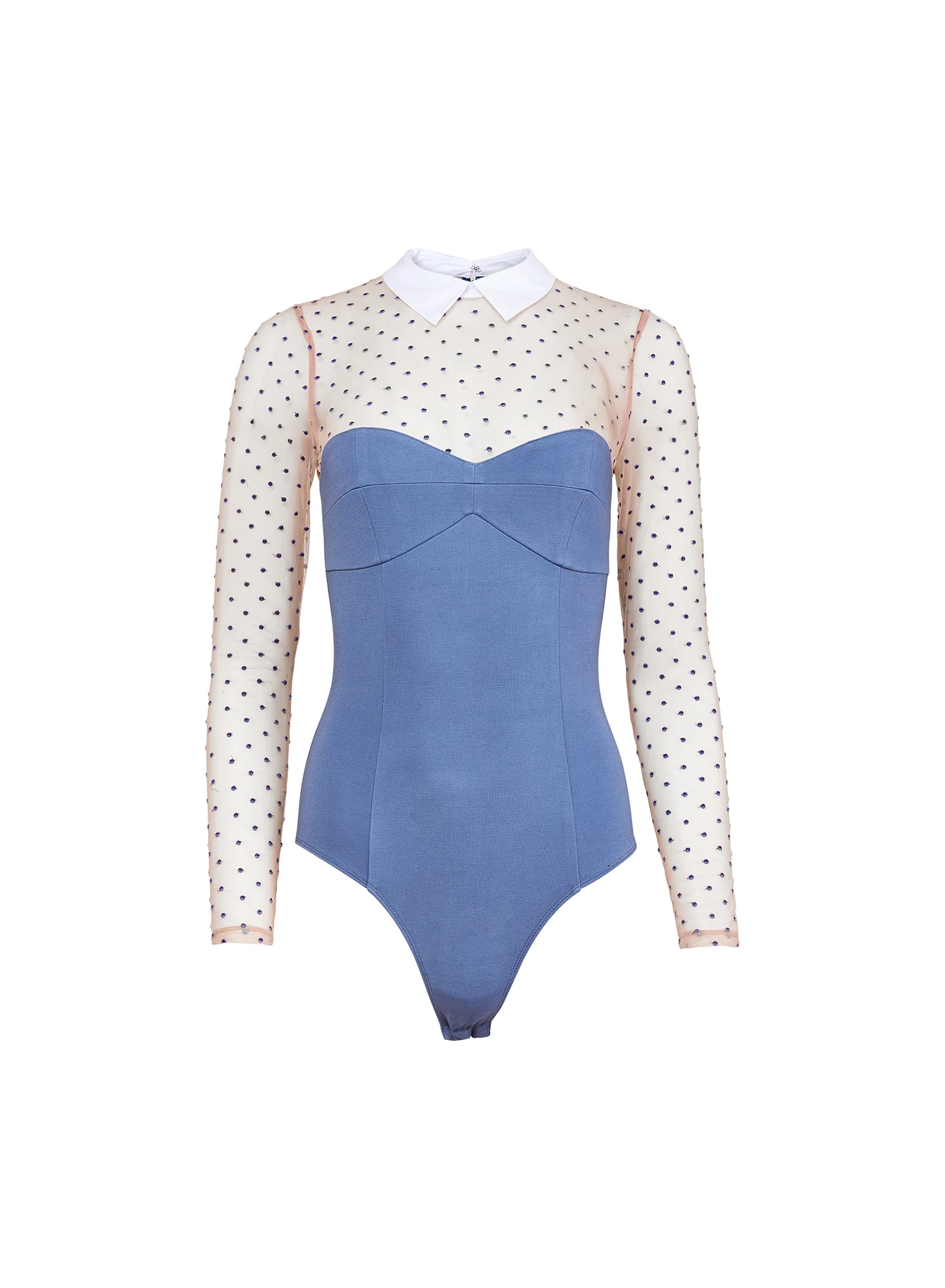 Collared Bodysuit with Dotted Tulle - Image 3