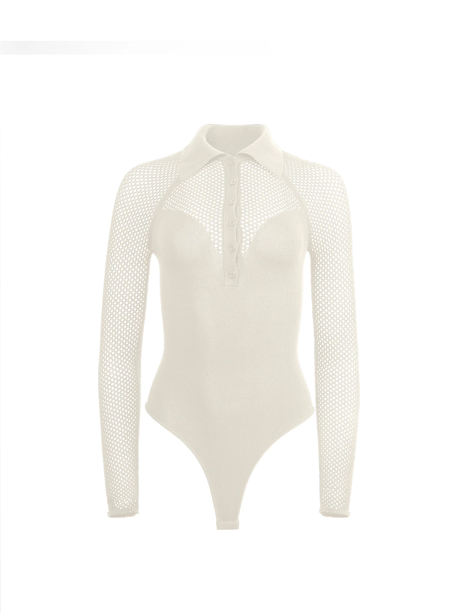Knit Mesh Collared Bodysuit - Image 4