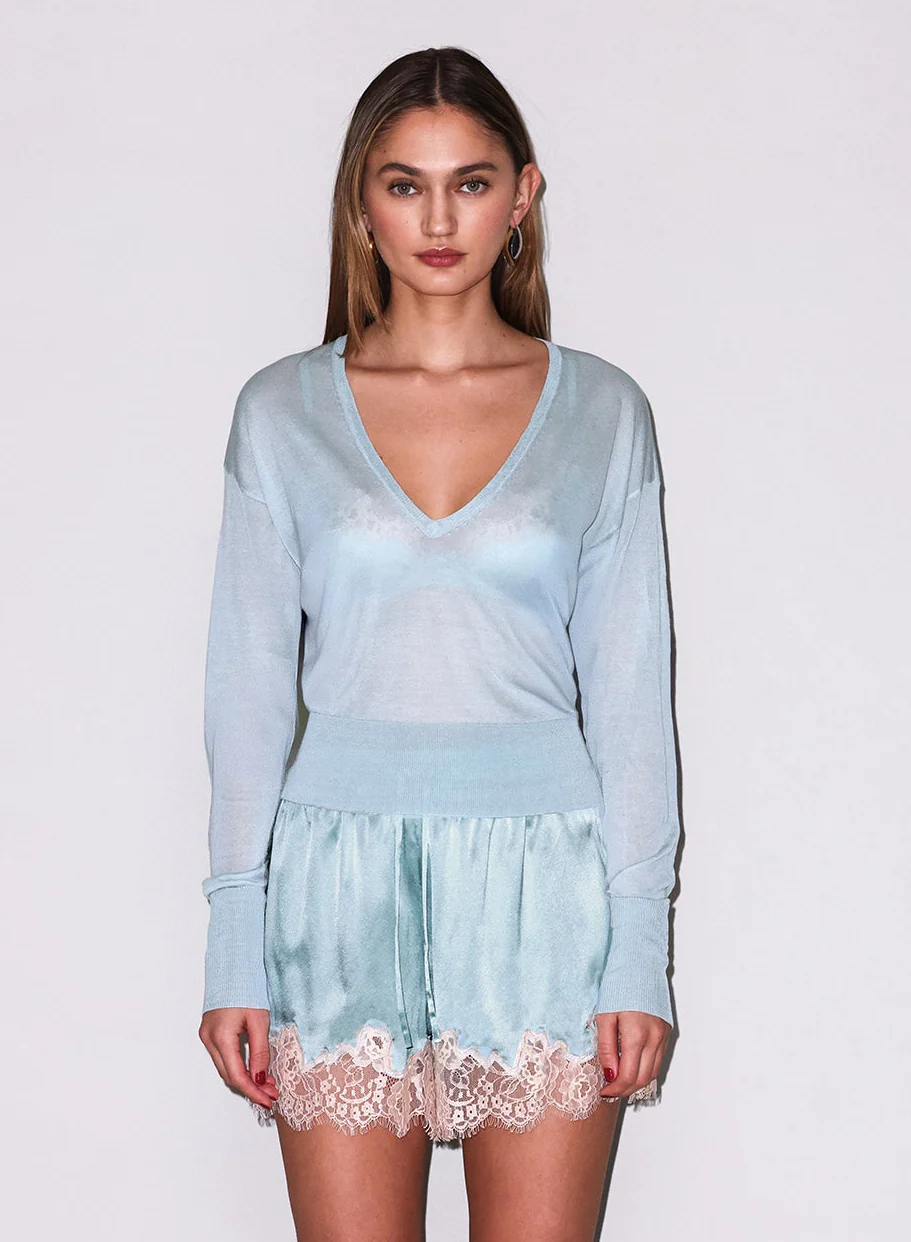Sheer Knit V-Neck Sweater - Image 6